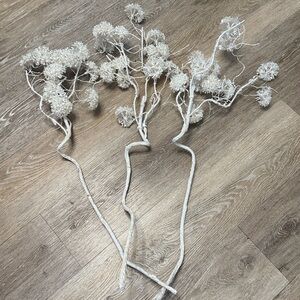 NEW. Pier 1 Bundle of 3, Elegant White Glitter Snowball Spray Stems.